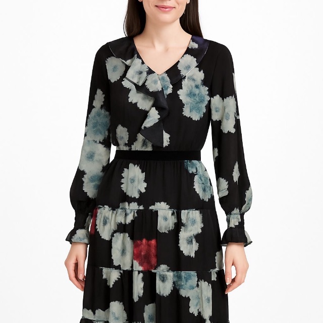 Black And Blue Long Sleeve Bishop Sundress For Wedding Guest
